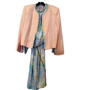Vintage Lilli Ann 1980’s Pastel Silk dress with jacket Sz.10